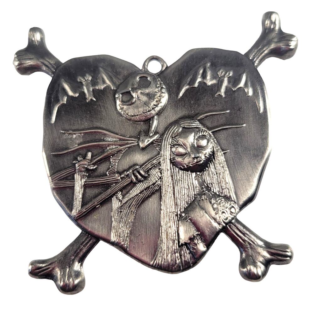 Nightmare Xmas Large Silver Pendant, Keychain Jack and Sally Pewter No Key Ring